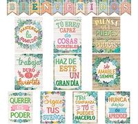 Bienvenidos - Juego de 21 pósteres inspiradores españoles con suculentas y motivaciones en español, juego de tablones de anuncios para aula, oficina, dormitorio, decoración de pared