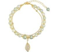 BIERDAN Hetian Jade Pulsera de hoja de oro Hetian Jade Pulsera de temperamento retro Pulsera de jade de doble capa natural para mujer Pulsera de la suerte para el amor Prosperidad Tranquilidad