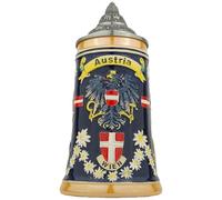 BierkrugWelt - Jarra de cerveza con tapa Austria | Jarra de piedra tradicional con escudo de los Estados federados, pintada a mano, souvenir, regalo y coleccionable, 0,7 L
