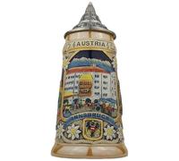 BierkrugWelt - Jarra de cerveza con tapa Austria | Jarra de piedra tradicional con motivos urbanos Viena, Innsbruck & Salzburgo, pintada a mano, souvenir, regalo y coleccionable, 0,7 l