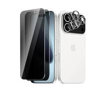 BIESHKJ Paquete de 2 protectores de pantalla de privacidad Pro + protector de lente de cámara, vidrio templado antiespía, fácil de instalar, dureza 9H, resistente a los arañazos, sin burbujas