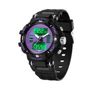 BIEWO Reloj deportivo digital para mujer, impermeable, analógico, militar, para exteriores, con retroiluminación LED, alarma, cronómetro, reloj de pulsera, Negro y morado