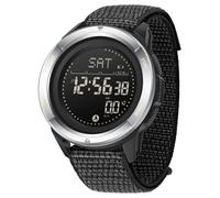 BIEWO Reloj militar deportivo para hombre, digital, 5 ATM, resistente al agua, reloj de fitness con brújula, metrónomo, calorías, cronómetro, podómetro, reloj de carrera (nylon silivery negro)