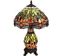 Bieye L30566 Libélula Lámpara de mesa estilo vitral estilo Tiffany con pantalla de 30 cm de ancho, verde naranja, 48 cm de alto