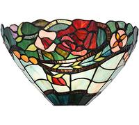 Bieye L30735 Lámpara de apliques de pared con vitral estilo Tiffany con flor de rosa, 12 pulgadas de ancho