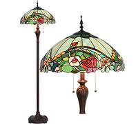 Bieye L30740 Lámpara de pie con vitrales estilo Tiffany con flor rosa y pantalla de 18 pulgadas de ancho para leer en el dormitorio de trabajo, 3 luces, 65 pulgadas de alto