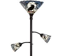 Bieye L30957 Lámpara de pie estilo Tiffany con forma de antorcha y luces laterales, 177 cm de alto, cuervo posado de nuevo sobre ramas desnudas (Azul oscuro)