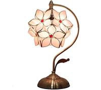 Bieye lámpara de mesa de vidrieras estilo Tiffany con pantalla de pétalos de 21 cm de ancho, base de lámpara de latón vintage (Mga bulaklak ng rosas na mansanas)