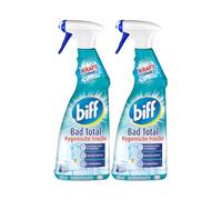 Biff Bad Total - Limpiador de baño (2 x 750 ml), limpiador de baño contra la cal y la suciedad, pulverizador, eliminador de cal para todas las superficies y limpieza higiénica en todo el baño