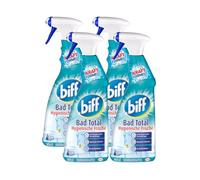 Biff Bad Total - Limpiador de baño (4 x 750 ml), limpiador de baño contra la cal y la suciedad, pulverizador, eliminador de cal para todas las superficies y limpieza higiénica en todo el baño