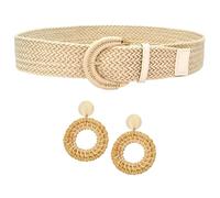 BIFHIG 1 Cinturón Trenzado, 1 Par De Aretes Retro, Cinturón Simple para Mujer, Cinturón Que Combina con Todo, Aretes De Vacaciones De Verano, Ropa para Usar con Accesorios.