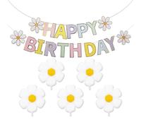 BIFHIG 1 Juego De Pancartas De Cumpleaños Y 5 Piezas De Globos De Margarita, Banderas De Papel, Globos De Flores De Sol, Suministros De Decoración De Cumpleaños.