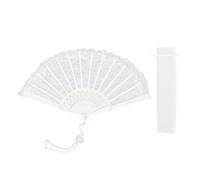 BIFHIG 1 Pieza De Abanico Plegable Portátil Y 1 Pieza De Bolsa De Malla, Abanico De Mano para Bodas, Accesorios para Abanicos De Baile De Encaje, Elee Abanico Decorativo (Blanco).
