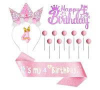 BIFHIG 1 Pieza De Traje De Vestir De Cumpleaños, Cinta De Corona De Cumpleaños, Decoración De Pasteles, Decoración De Fiesta De Niñas, Regalo De 4To Cumpleaños.