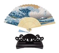 BIFHIG 1 Pieza De Ventilador De Mano Plegable Y 1 Pieza De Soporte para Ventilador, Material De Tela De Seda De Hueso De Bambú, Ventilador Hecho A Mano para Fiestas, Ventilador Decorativo De Mano.