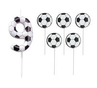 BIFHIG 1 Vela De 9 Años, 5 Complementos De Pastel De Fútbol, Decoración Temática De Deportes De Fútbol, Decoración De Pastel De Fútbol, Fiesta De Cumpleaños.