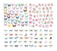 BIFHIG 150 Pegatinas De Flores De Mariposa Y Libélula, Pegatinas De Patrones De Colores, Paquete De Material De Cuenta De Mano Impermeable, Pueden Decorar Tazas, Fundas para Teléfonos Móviles.