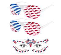 BIFHIG 2 Pares De Anteojos, 1 Pegatina Facial De Maquillaje, Anteojos Con La Bandera Estadounidense, Decoraciones Para Fiestas Del Día De La Independencia.