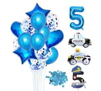 BIFHIG 2 Piezas De Globos De Automóviles Policiales, 1 Inserto De Tarjeta Número 5, 1 Globos Número 5, 14 Globos Azules Y 10 G De Confeti, Decoraciones De Pasteles para Niños.