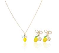 BIFHIG 2 Piezas De Joyería Cole De Limón, Aretes Simples Y Versátiles, Collar De Frutas Ajustable, Uso Diario con Accesorios, Adecuado para Fiestas Y Bodas.