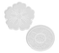 BIFHIG 2 Piezas De Molde Posavasos En Forma De Flor, Molde De Silicona De Resina, Molde Posavasos para Verter Bricolaje, Molde De Bandeja De Patrón Redondo.