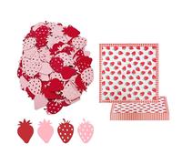 BIFHIG 200 Piezas De Confeti De Fresa Y 20 Sábanas De Servilletas, Suministros De Restaurantes, Lindos Tejidos Impresos, Decoraciones De Fiesta.