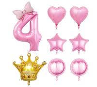 BIFHIG 8 Globos Temáticos De Cumpleaños, Globos Digitales De Lazo Rosa, Globos De Corona De Princesa, Decoración De Fiesta De Cumpleaños De Niña De 4 Años.