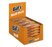 BiFi Roll Hot - Pack de 24 unidades (24 x 45 g), aperitivo de salami en delicioso hojaldre, tentempié de salchicha picante para llevar, para viajes, oficina o deporte, con chile y pimentón