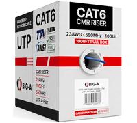 Big-A - Cable Ethernet Cat6 a granel de 1000 pies 23 AWG sólidos, 4 pares de cables Cat 6 sin blindaje par trenzado (UTP), (CMR) cable de Internet de 550 MHz, caja de extracción - azul