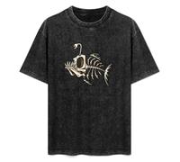 Big and Tall Fish Bones Fishing T-Shirt Printed tee Graphic Top for Men Black Shirt XL