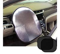 Big Ant Steering Wheel Cover Sun Shade + Bonus Side Window Sunshade-Heat Reflector Fit Most Jumbo/Standard Car-Sliver (20.1""""X 17.3"""")