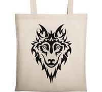 Big Bad Wolf Tribal Art - Bolsa de algodón ecológico natural, color beige, beige, Talla única