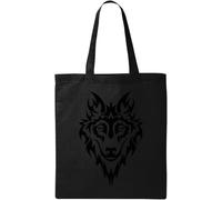 Big Bad Wolf Tribal Art - Bolsa de algodón ecológico natural, color negro, Black, Talla única