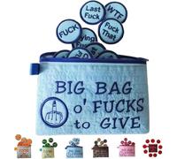 Big Bag of Fucks to Give Zipper Pouch,Funny Sarcastic Gag Zipper Pouch - with Different Fucks Zipper Prefect Felt Coins That Can Be Embroidered on Clothes, Bag of Fucks Gag Gift for Friends (Blue)