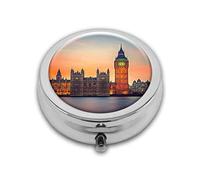 Big Ben and Houses - Caja redonda con compartimento compacto, para bolsillo, bolso, tableta de medicina portátil, soporte de vitaminas para viajes