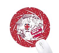 Big Ben autobus Reino Unido Inglaterra histórica Bandera Dibujo ilustracion Wheel Mouse Pad de Goma roja Redonda