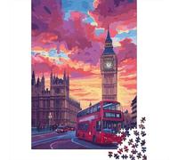 Big Ben Autobús Rojo Puzzle de 1000 Piezas Puzzle para Adultos Escena de Atardecer Puzzle para Toda la Familia 38x26cm/1000pcs