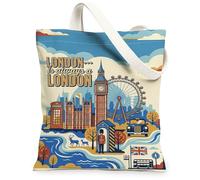 Big Ben - Bolsa de lona para mujer, diseño retro de Londres, taxi, verano, azul, lavable, reutilizable, ideal para uso diario, Azul, 13x15 Inch