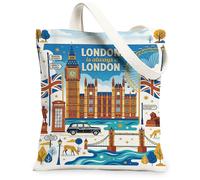 Big Ben - Bolsa de lona para mujer, diseño vintage de Londres, ojo de Londres, caja telefónica, color azul, lavable, reutilizable, estética, Azul, 13x15 Inch