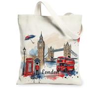 Big Ben - Bolsa de lona para mujer, viaje urbano de Londres, autobús rojo, verano, rojo, lavable, reutilizable, pequeña bolsa de mano ideas para, Rojo, 13x15 Inch