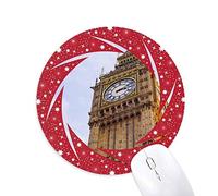 Big Ben Cielo Azul Nubes Blancas Wheel Mouse Pad de Goma roja Redonda