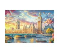 Big Ben en la Ciudad de Noche Puzzle 1000 Piezas Cartón Resistente para Adultos Entretenimiento Individual Desconectar Estrés Colgar En Pared Idea De Regalo 1000 PCS