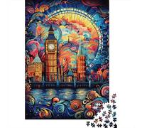 Big Ben Estilo Artístico Arcoíris Puzzle de 1000 Piezas Papel para Adultos Vista Nocturna Juego de Puzzle 1000 Piezas Relajación hogar decoración 70x50cm/1000pcs