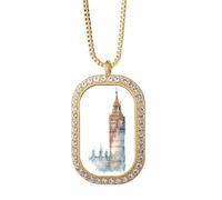 Big Ben in Britain Art Deco - Collar con colgante de diamantes de cristal dorado