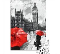 Big Ben Paraguas Rojo Puzzle de 1000 Piezas Papel para Adultos Escena Urbana Puzzle para Toda la Familia Decoración hogar Relajación 52x38cm/1000pcs