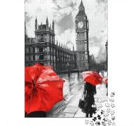 Big Ben Paraguas Rojo Puzzle de 1000 Piezas Puzzle para Adultos Relajante Decoración Hogar 38x26cm/1000pcs