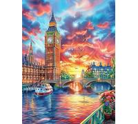 Big Ben y Londres al Atardecer Puzzles 500 Piezas Construir DIY 3D Fauna Mascotas Rompecabezas para Adultos Maquetas Educativas Aliviar Estrés Estera Portátil 500 PCS