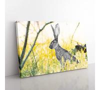 Big Box Art Alert Hare in The Meadow - Lienzo decorativo para pared, 76 x 50 cm, color blanco, amarillo, gris