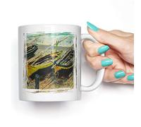 Big Box Art Taza de café de cerámica con diseño de Claude Monet, Tres Barcos de Pesca, decoración de Cocina, Taza de té o Sopa estándar, 325 ml, Multicolor