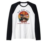 Big Boy 4014 Locomotora de Vapor Vintage Americano Camiseta Manga Raglan